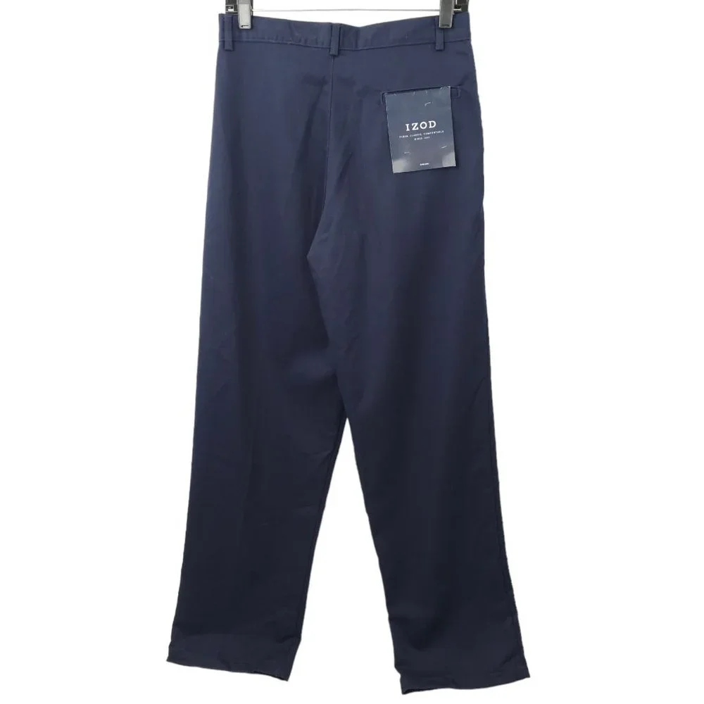 Izod Navy Blue Chino Pants Boys Size 20 Regular Cotton Pleated Front NEW